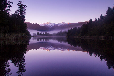 Mountain Landscape Morning at Matheson Lake, New Zealand photo