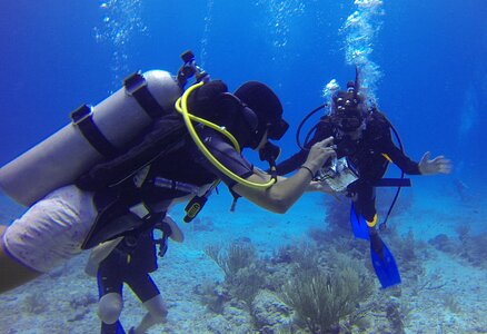 Scuba diving bottles bubbles fins photo
