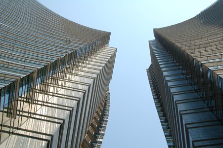 Looking up at Skyscrapers in Milan, Italy photo