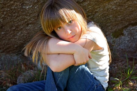 Blond long hair face photo