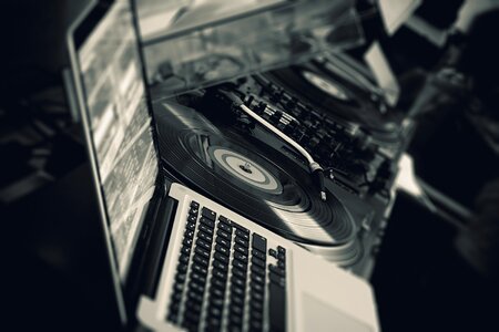 Black Vinyl Turntable White Laptop photo