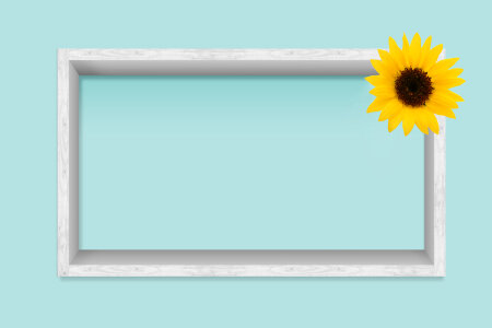 white frame with sunflower on the blue wall