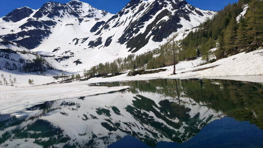 Mountains with snow and reflections photo
