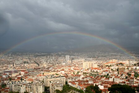 Rainbow over the cityscape of Marseille