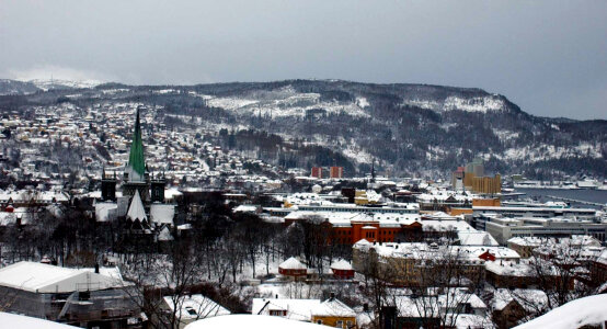 Trondheim city view in the snow, Norway photo