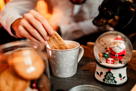 Cozy Christmas mood with hot chocolate and biscuits photo