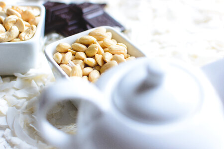 Blanched almonds in a ceramic bowl photo