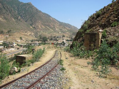 Freight train in the desert photo