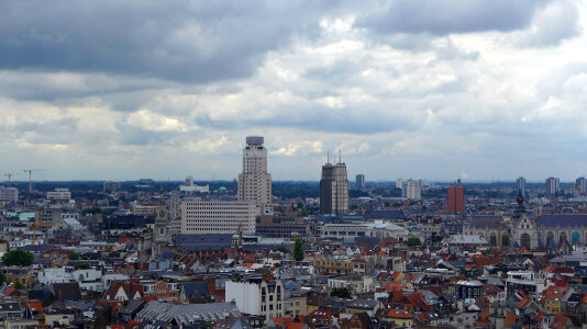 Skyscrapers under the clouds in Antwerp, Belgium photo