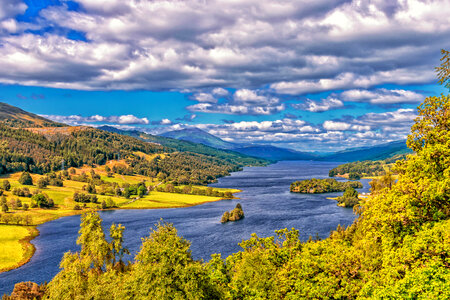 HDR Landscape of river and valley under the sky photo