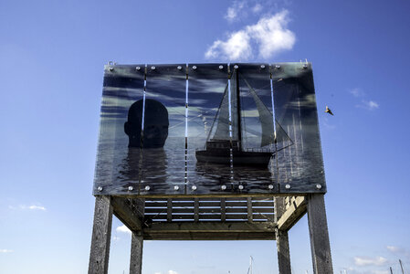 Head out of water watching ship in Thunder Bay, Ontario