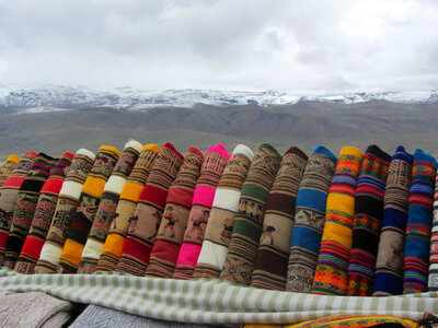 Incan Fabric Patterns in Machu Picchu, Peru photo