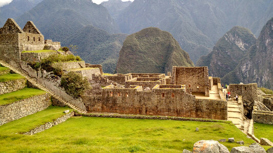 Stone buildings and temples in Machu Picchu, Peru photo