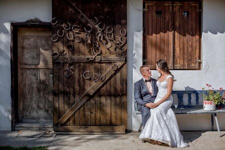 Village barn just married photo