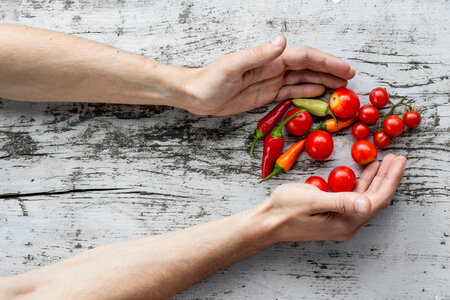 Hands and Rustic Vegetables photo