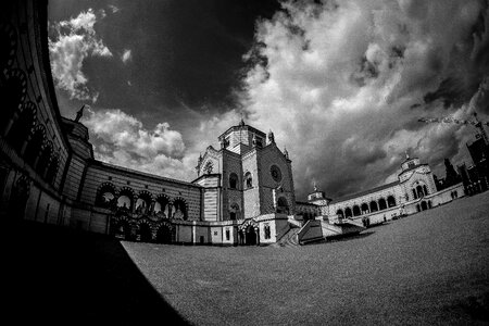 Black and White View of Church in Milan photo