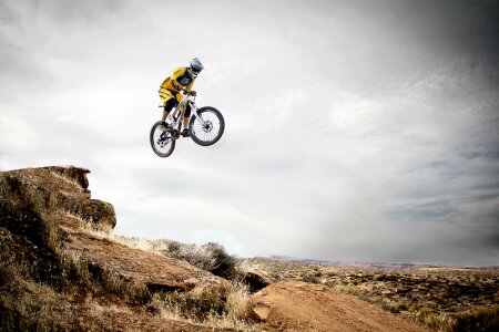 A fearless mountain biker of Moab's slickrock trail. photo