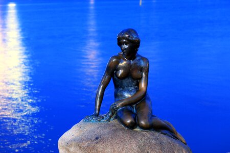 The little mermaid blue statue photo