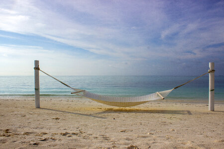 Hammock Placed Between Two Poles on a Beach photo
