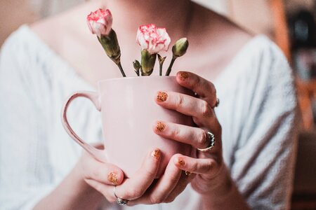 Woman Pink Flowers photo