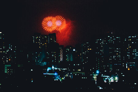 Fireworks over the Skyscrapers in Seoul, South Korea photo