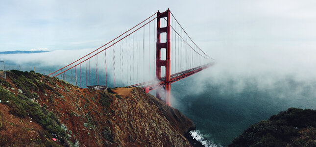 Fog Covering Golden Gate Bridge, San Francisco
