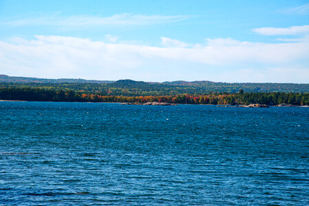 Wide Angle view landscape view Lake superior and shore at Marquette