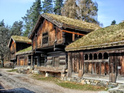 Traditional scandinavian houses near water in Norway photo