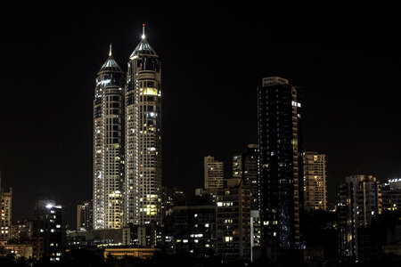 Night skyscrapers with lights in Mumbai, India photo