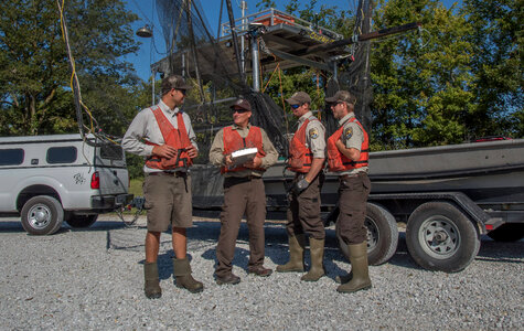 Crew of the U.S. Fish and Wildlife Service boat, The Magna Carpa, safety briefing-1