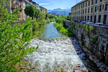 Urban buildings river