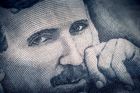 Portrait of Nikola Tesla. Obverse of Serbian dinar banknote photo
