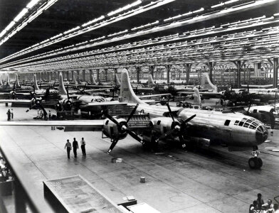 Boeing B-29 assembly line during 1944 in Wichita, Kansas photo
