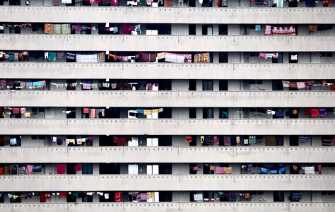 Clothes drying in the Windows in Dhaka, Bangladesh