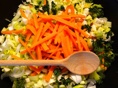 Vegetables cook wooden spoon