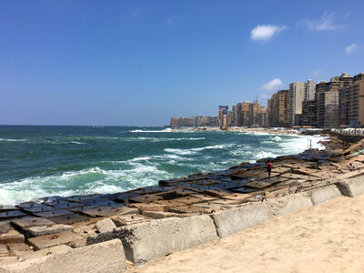 Seaside landscape with buildings in Alexandria, Egypt photo