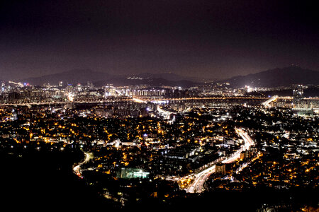 Full Complete Cityscape at night with lights of Seoul, South Korea