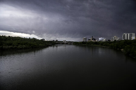 Dark Skies and landscape of the Saskachewan River in Saskatoon