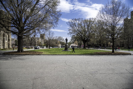 Square with statue at Duke University in Durham, North Carolina photo