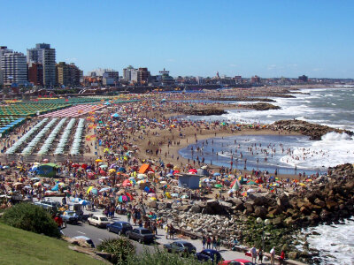Beach and Crowd at Mar Del Plata, Argentina