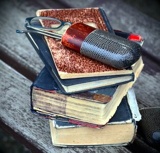 Bench book eyeglasses photo