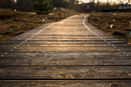 Wooden track wood planks sunset photo