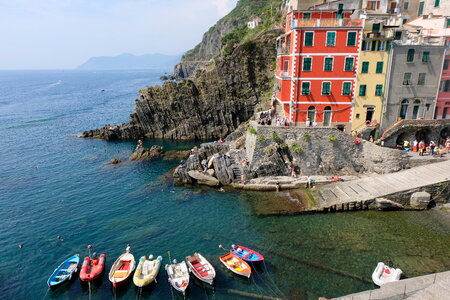 Colorful Boats at the Fishing Harbor of Riomaggiore, Cinque Terre photo