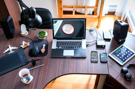 Coffee computer desk photo