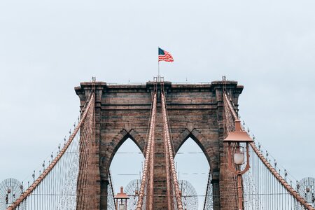 Brooklyn Bridge With Flag photo