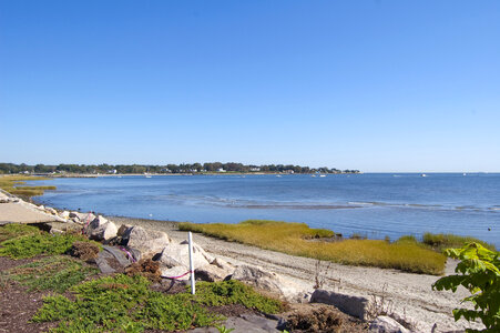 View of coastline from Fort Trumbull Beach in Milford, Connecticut