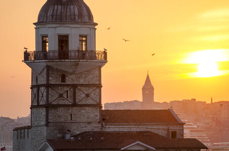 Sunset over Maiden's Tower Istanbul, Turkey photo