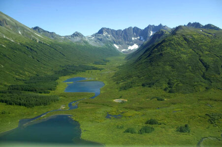 Mountain valley and lakes photo