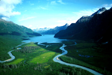 Aerial View of Crescent lake at Lake Clark National Park, Alaska photo