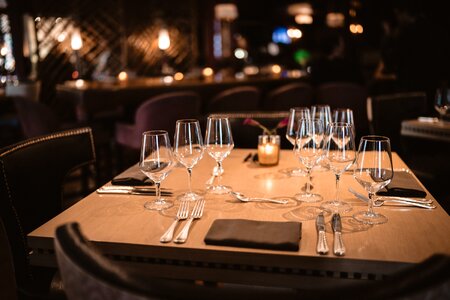 Wine Glasses in Restaurant photo